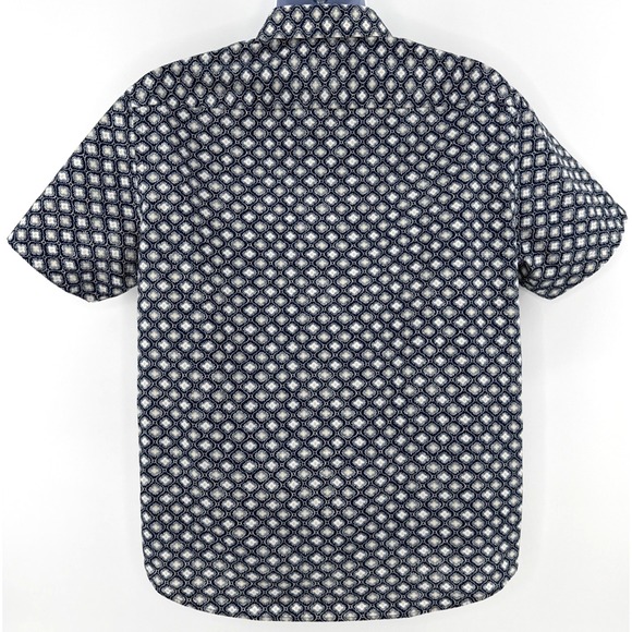 UNTUCKit Larz Short Sleeve Shirt L Navy Blue Medallion Print Casual Cotton - Picture 5 of 12